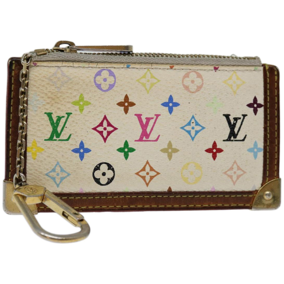 LOUIS VUITTON Monogram Multicolor Pochette Cles Purse White M92655 LV Auth 65392