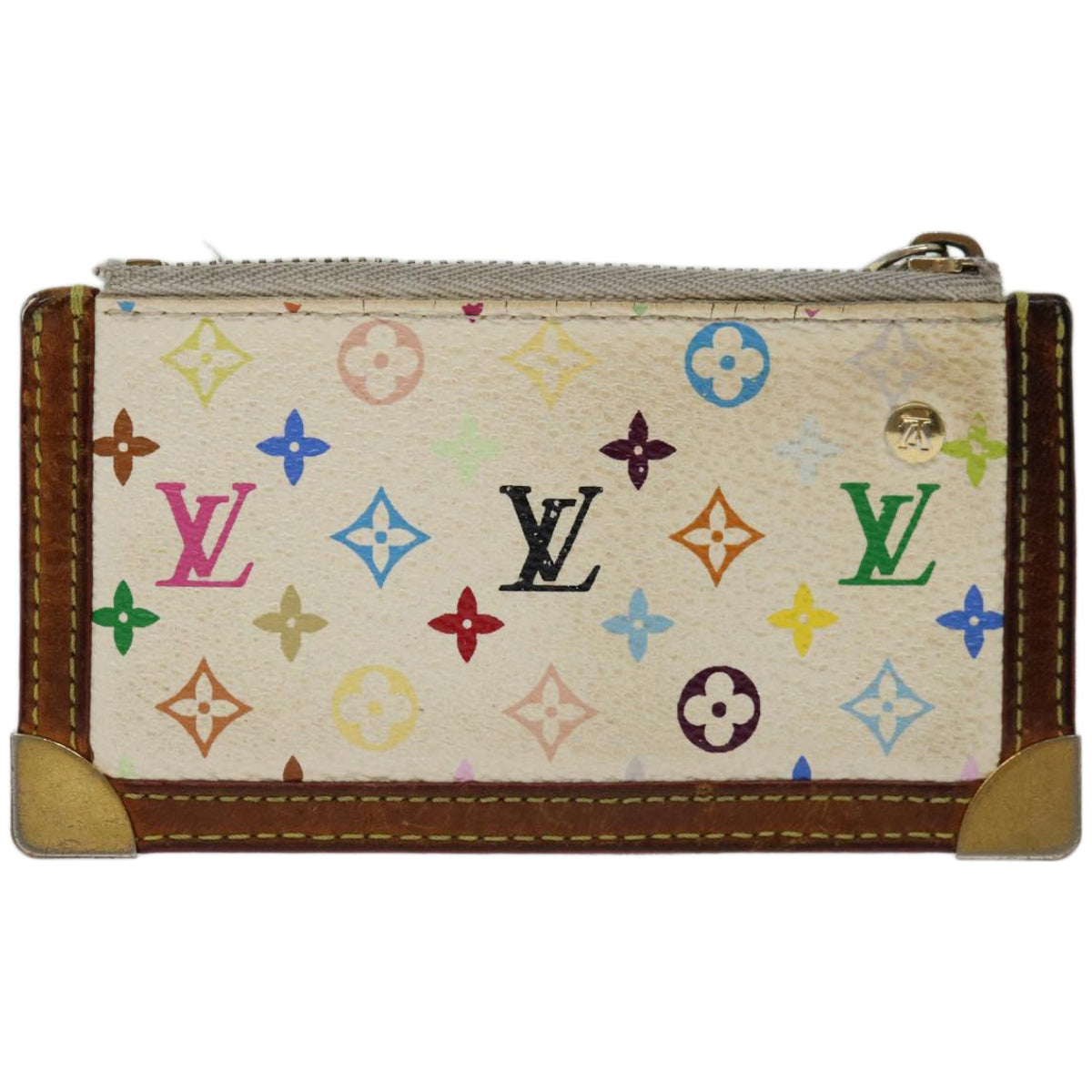 LOUIS VUITTON Monogram Multicolor Pochette Cles Purse White M92655 LV Auth 65392