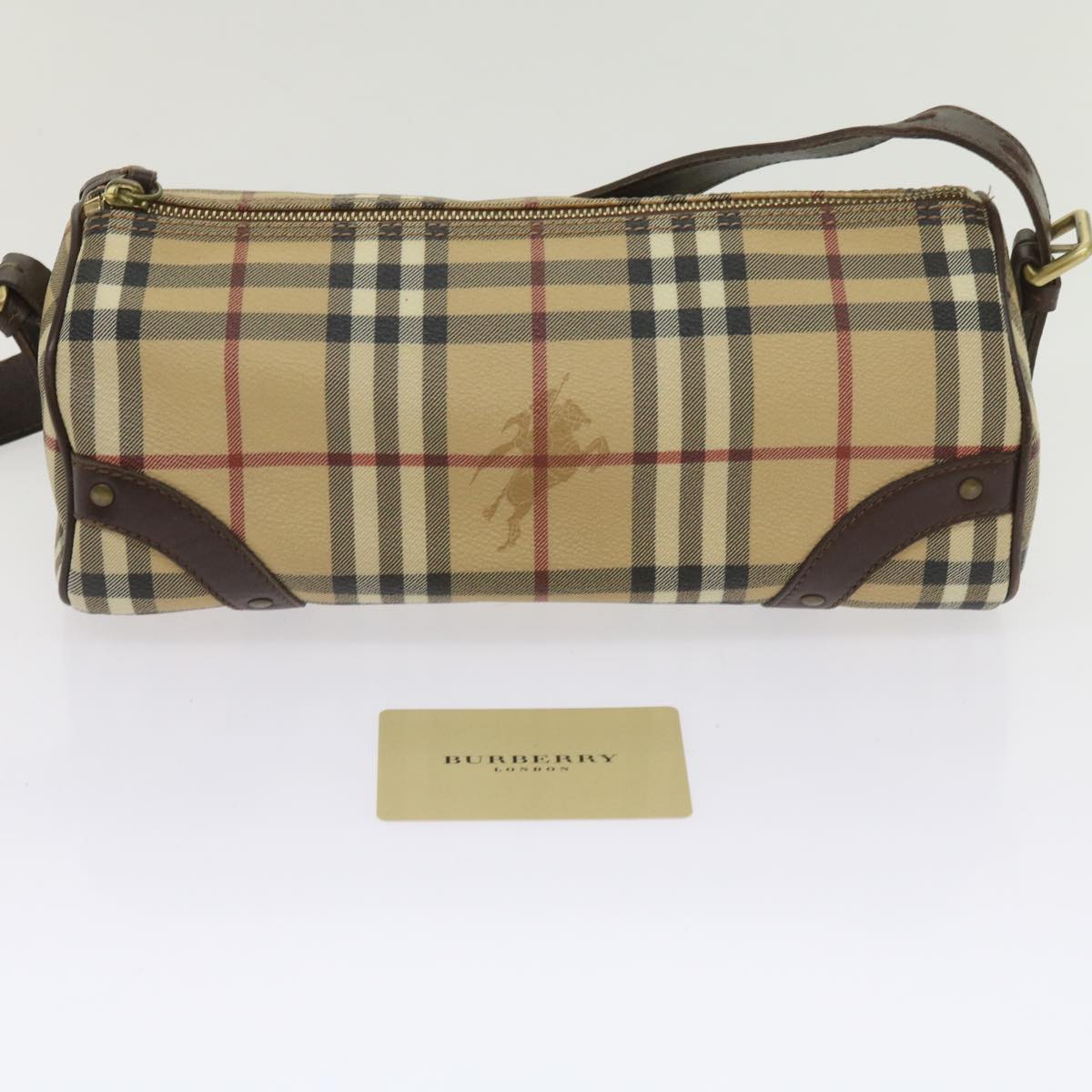 BURBERRY Nova Check Shoulder Bag PVC Leather Beige Auth 65426