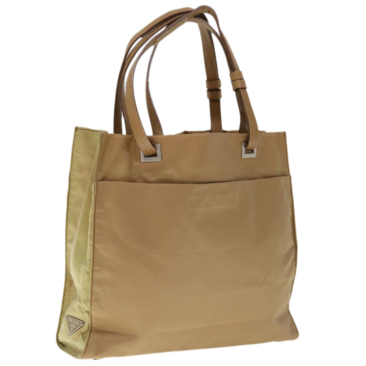 PRADA Tote Bag Nylon Beige Auth 65510