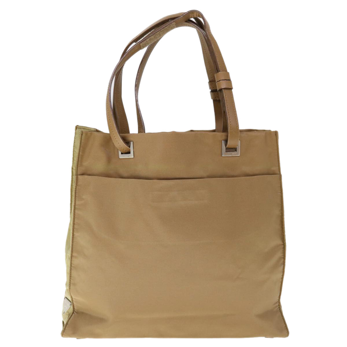 PRADA Tote Bag Nylon Beige Auth 65510