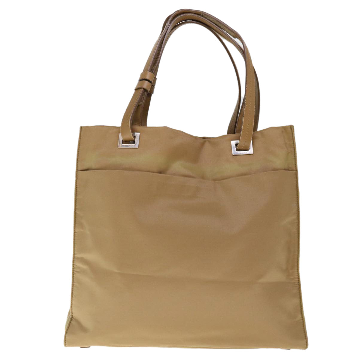 PRADA Tote Bag Nylon Beige Auth 65510