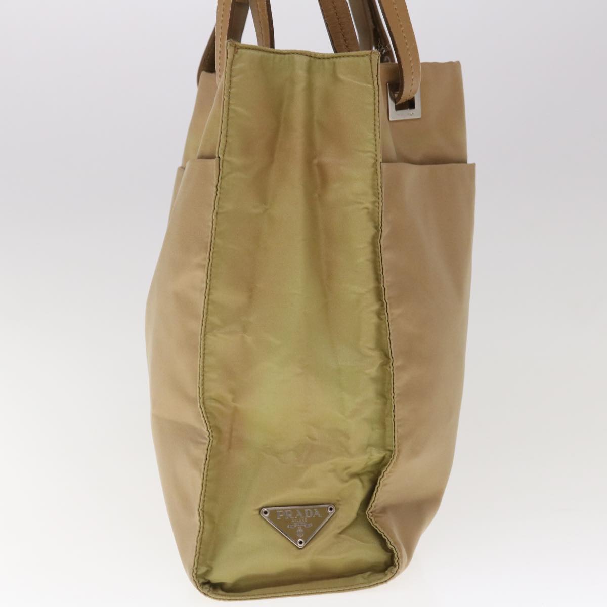 PRADA Tote Bag Nylon Beige Auth 65510