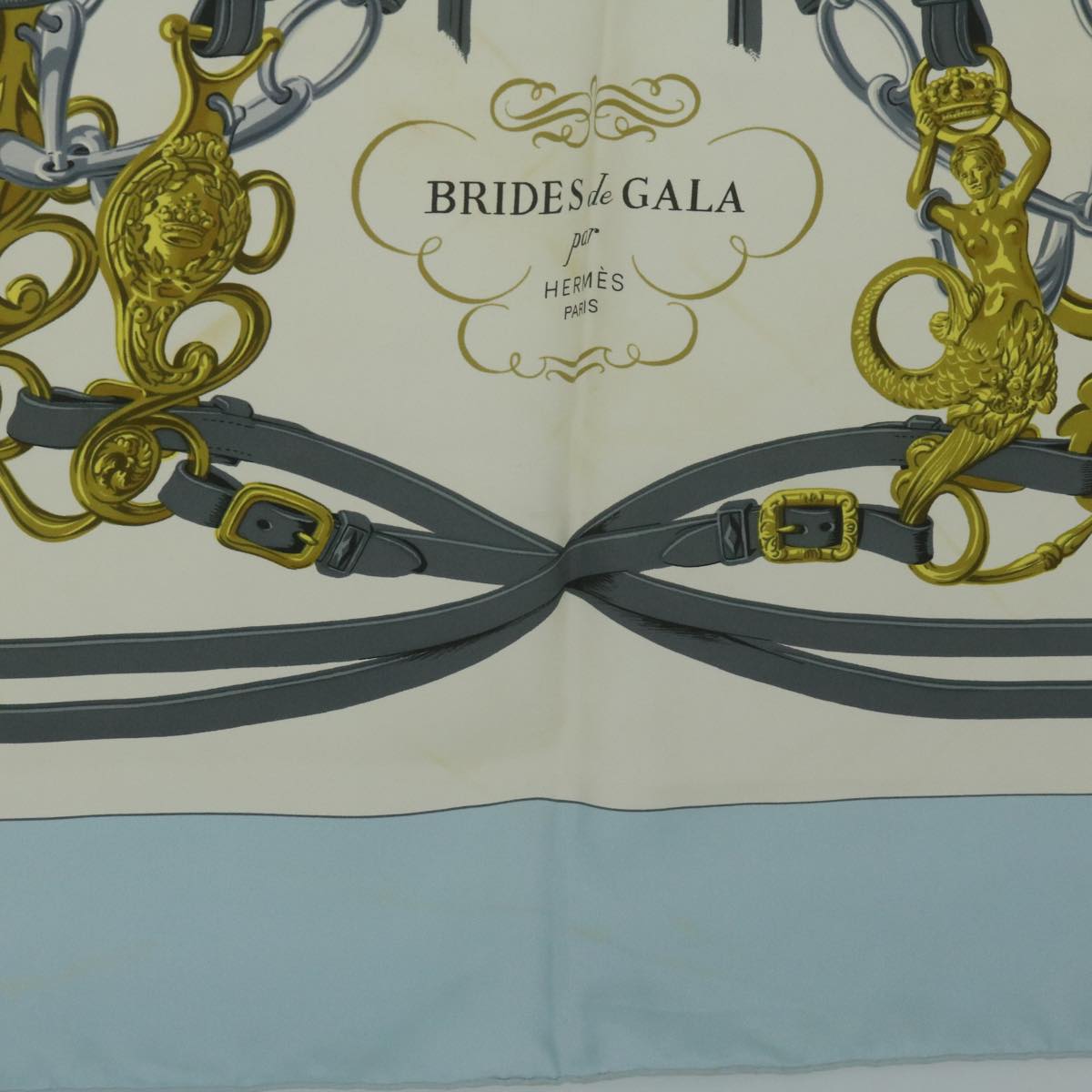 HERMES Carre 90 BRIDES de GALA Scarf Silk Light Blue Auth 65568