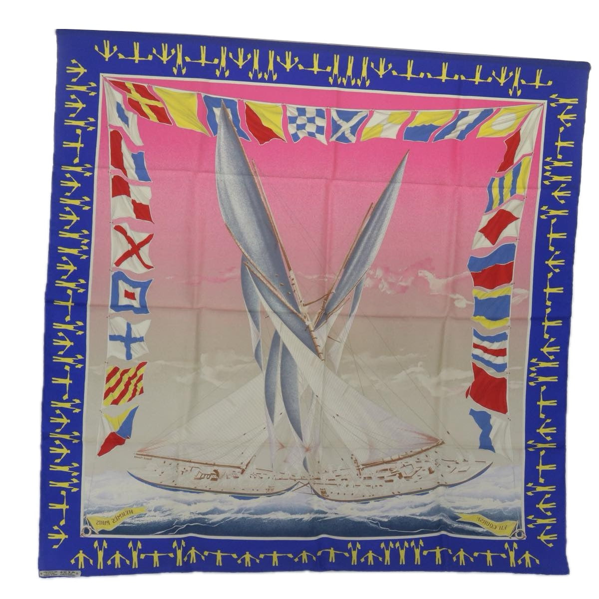 HERMES Carre 90 EN COURSE Scarf Silk Blue Auth 65569