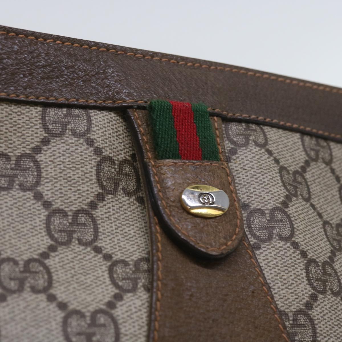 GUCCI GG Canvas Web Sherry Line Clutch Bag PVC Beige Green Red Auth 65580