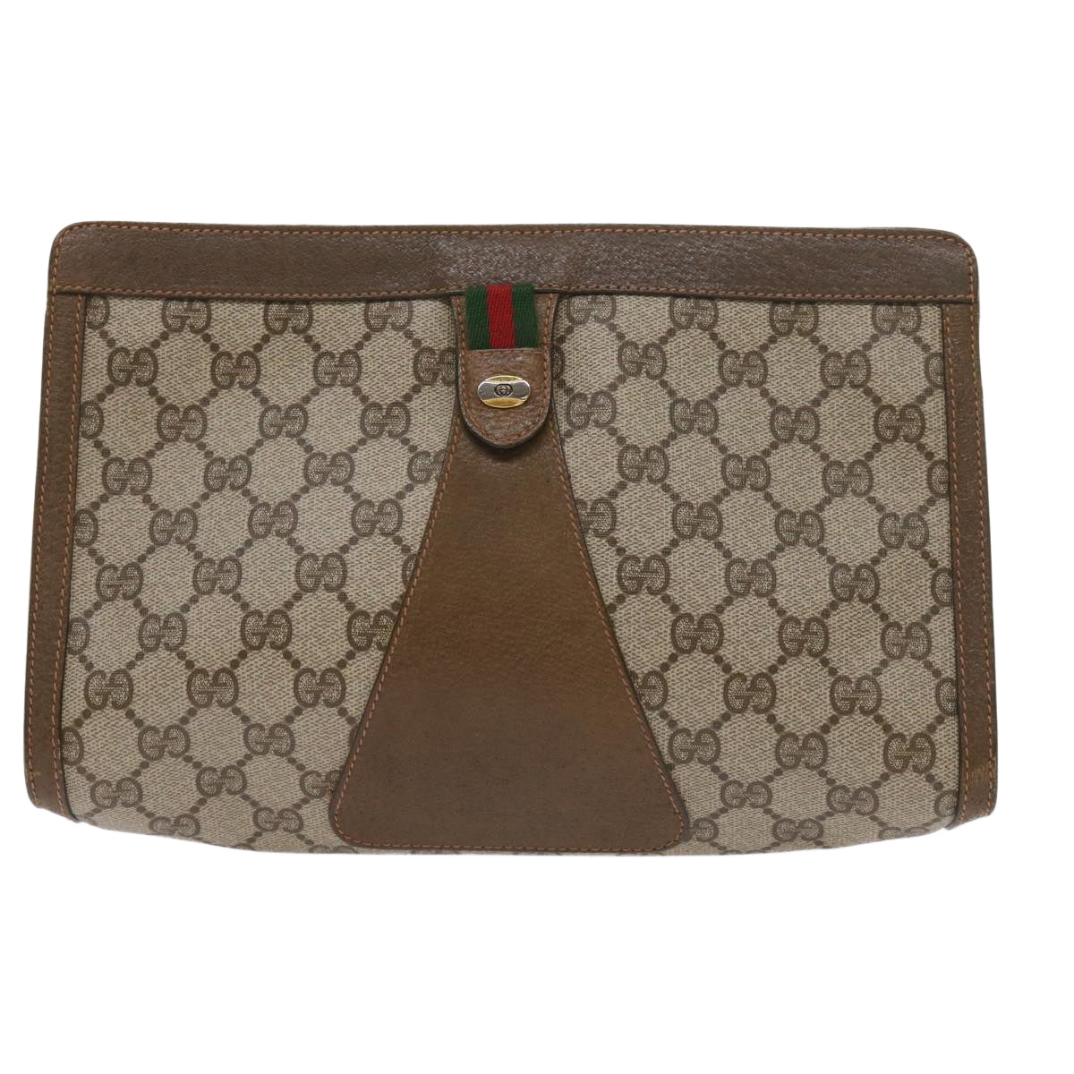 GUCCI GG Canvas Web Sherry Line Clutch Bag PVC Beige Green Red Auth 65580