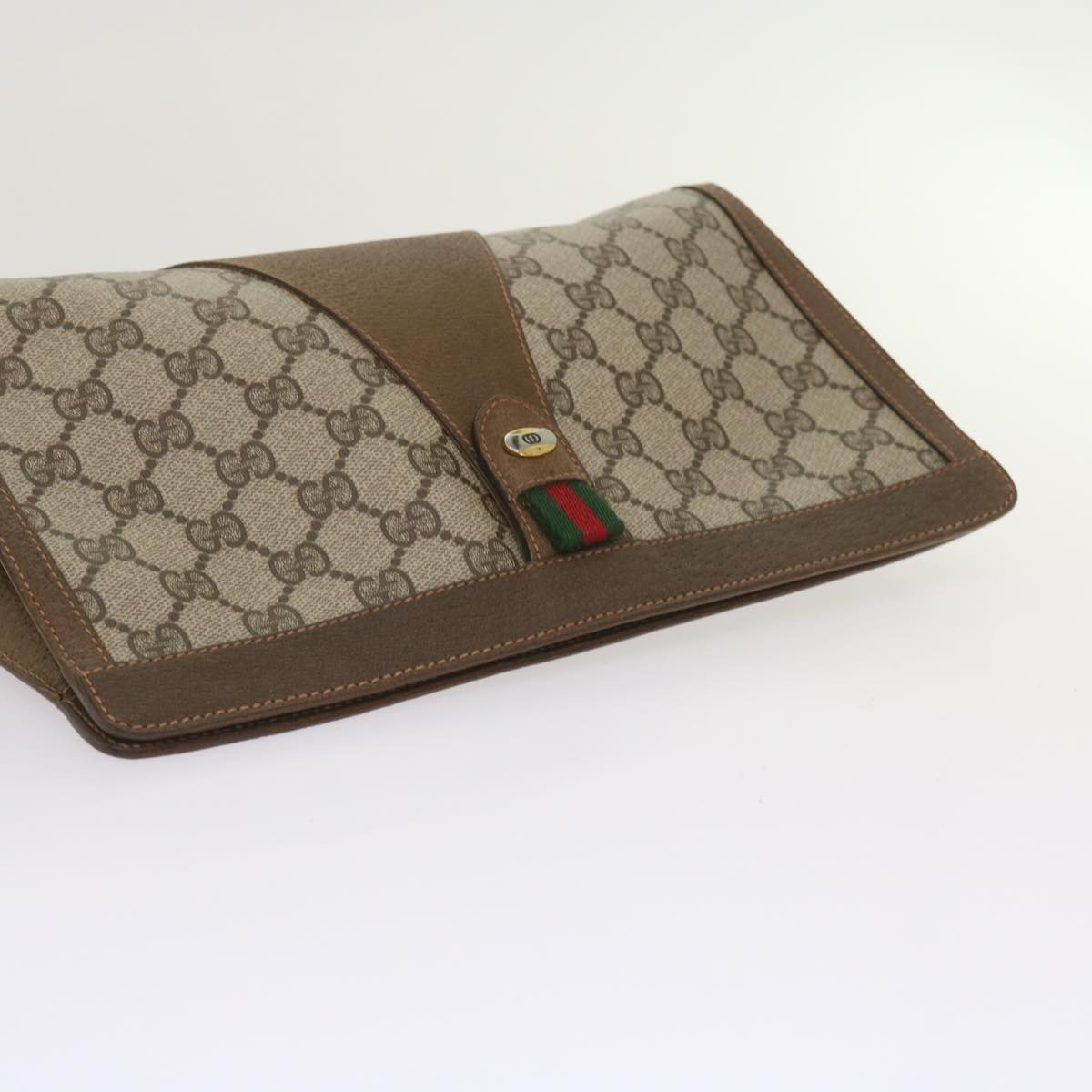 GUCCI GG Canvas Web Sherry Line Clutch Bag PVC Beige Green Red Auth 65580