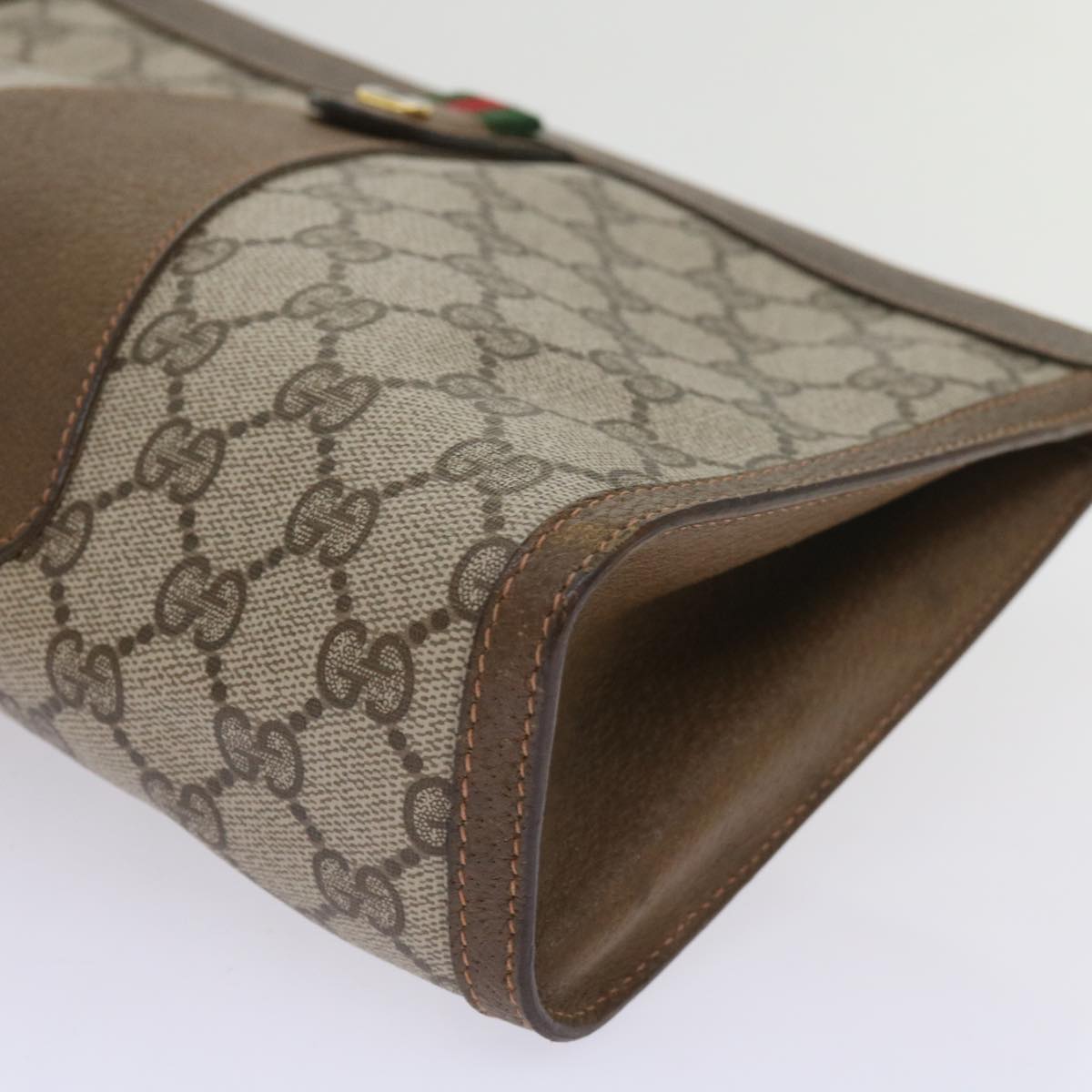 GUCCI GG Canvas Web Sherry Line Clutch Bag PVC Beige Green Red Auth 65580