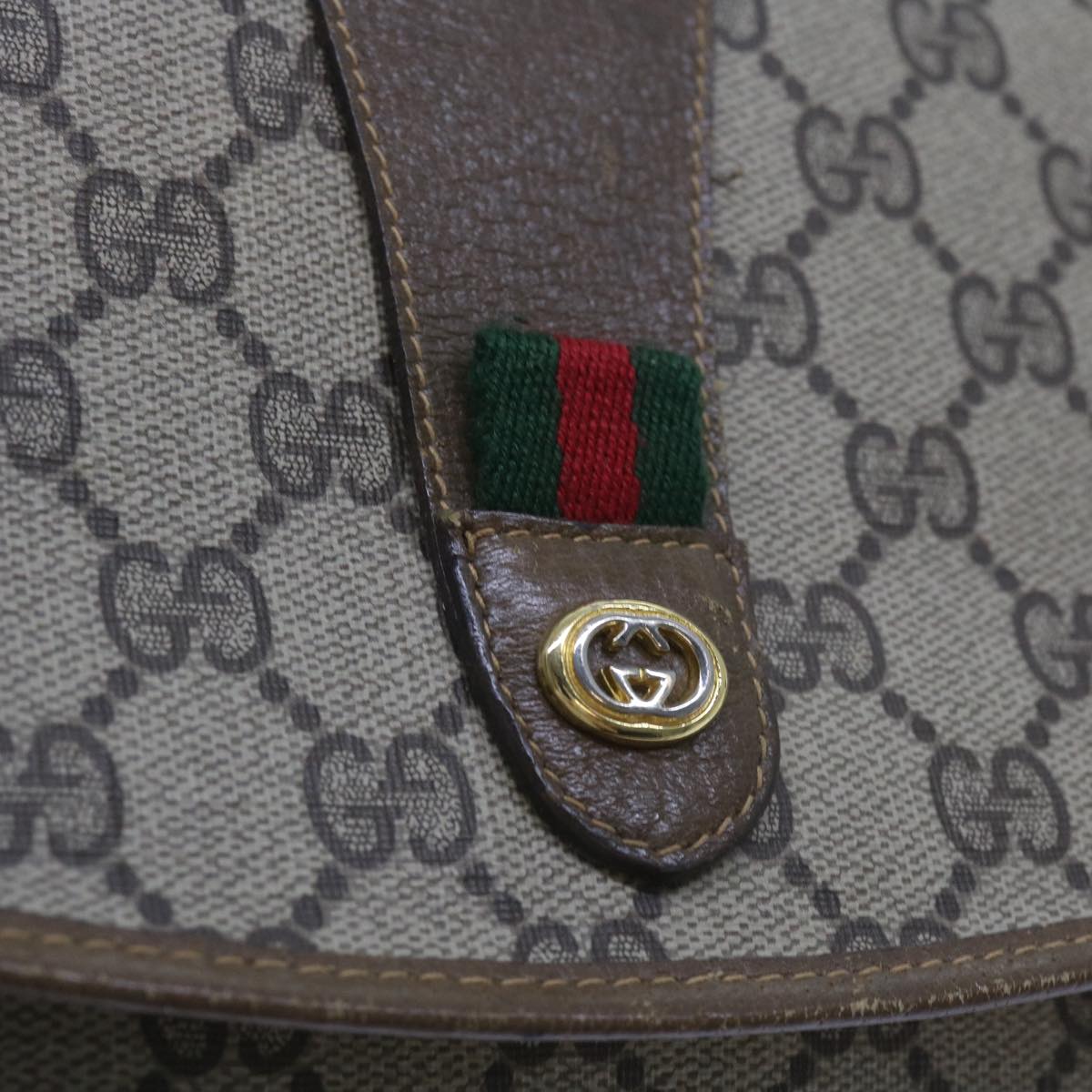 GUCCI GG Canvas Web Sherry Line Clutch Bag PVC Beige Green Red Auth 65592