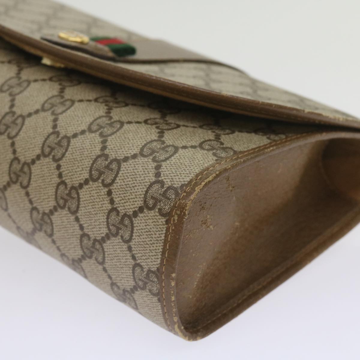 GUCCI GG Canvas Web Sherry Line Clutch Bag PVC Beige Green Red Auth 65592