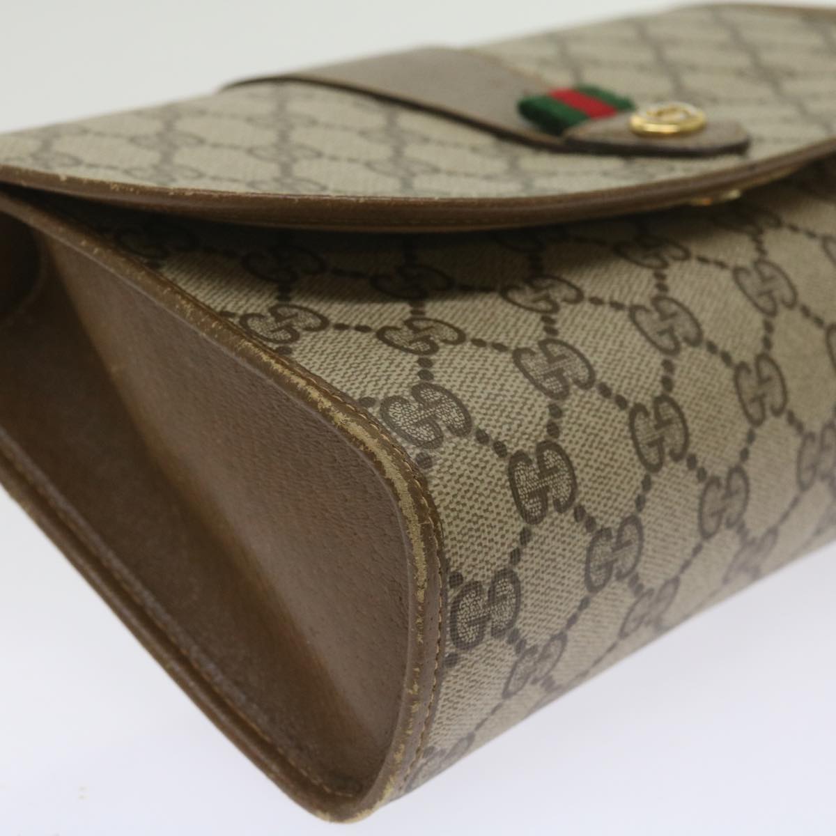 GUCCI GG Canvas Web Sherry Line Clutch Bag PVC Beige Green Red Auth 65592