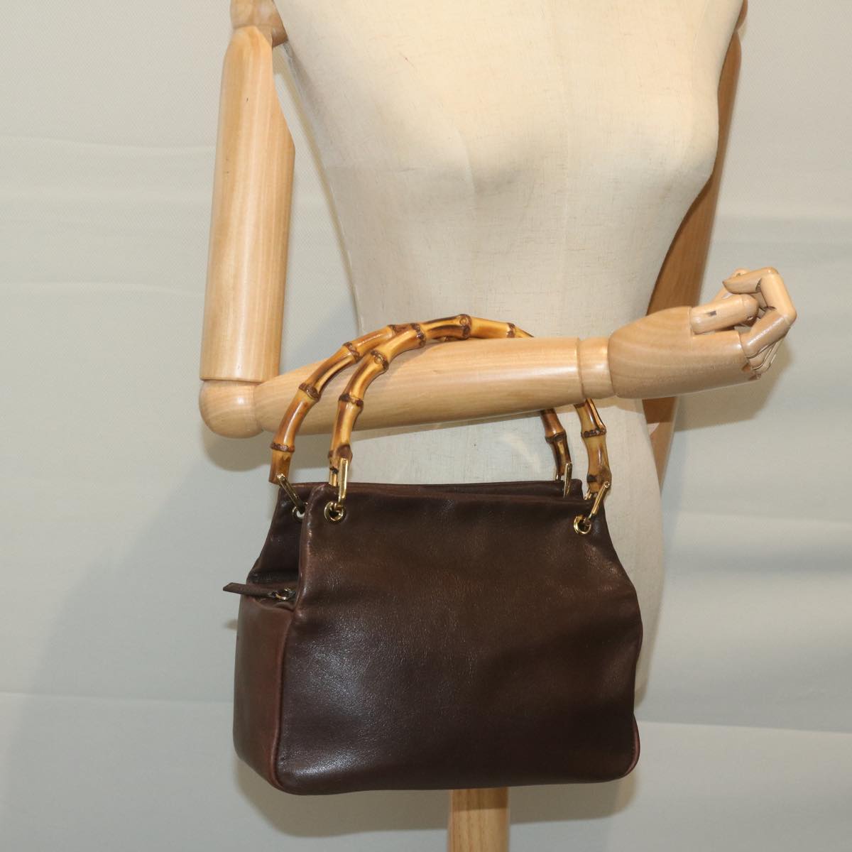 GUCCI Bamboo Hand Bag Leather Brown Auth 65594