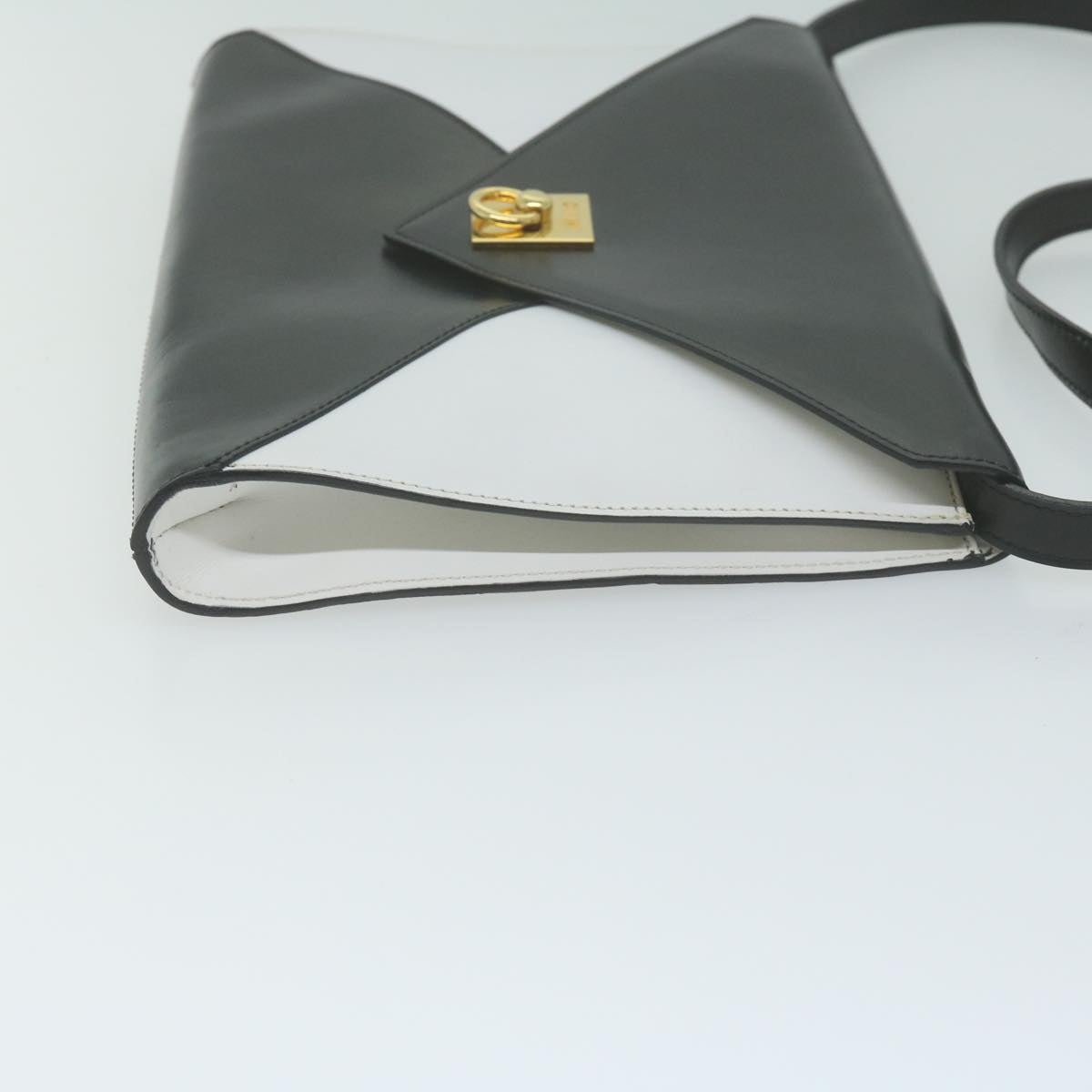 CELINE Clutch Bag Leather 2way White Black Auth 65641