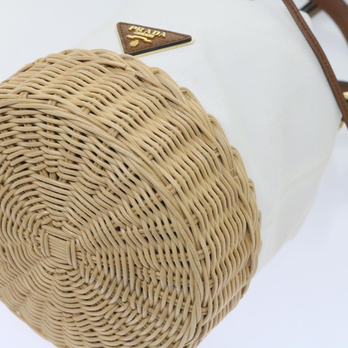 PRADA Hand Bag Wicker 2way White Auth 65659A