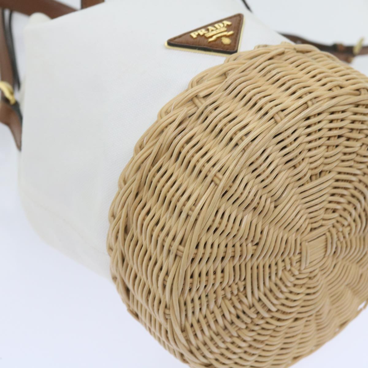 PRADA Hand Bag Wicker 2way White Auth 65659A