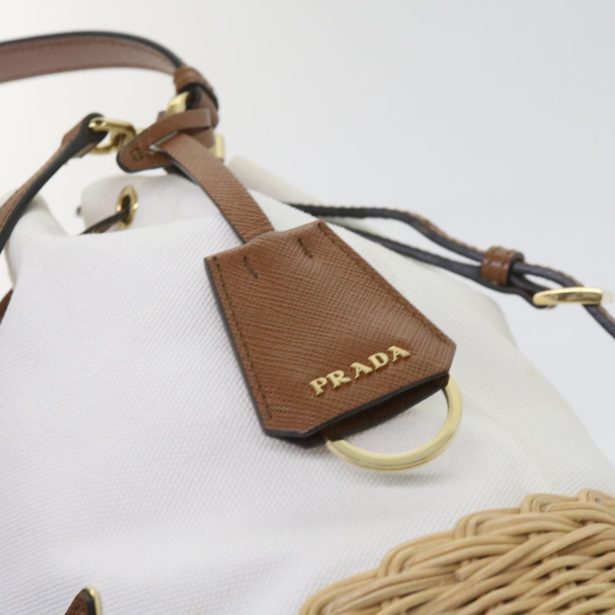 PRADA Hand Bag Wicker 2way White Auth 65659A