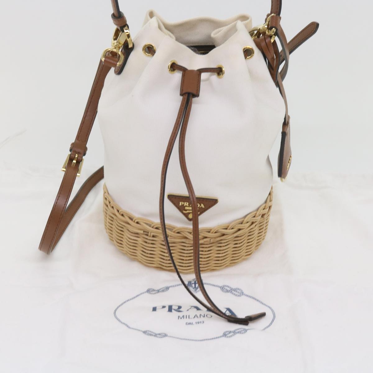 PRADA Hand Bag Wicker 2way White Auth 65659A