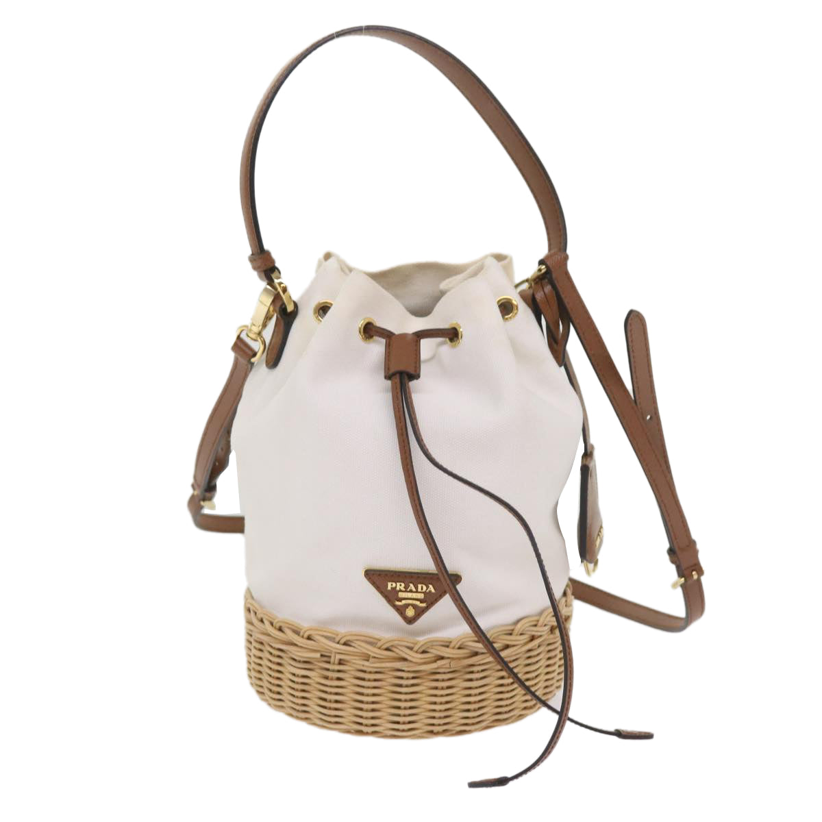 PRADA Hand Bag Wicker 2way White Auth 65659A