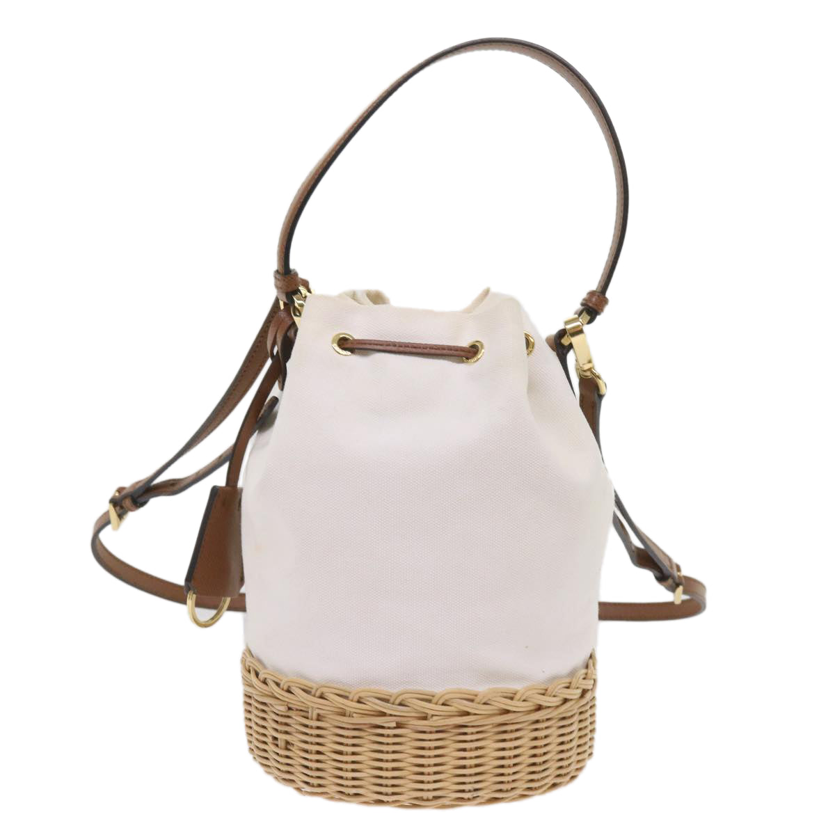 PRADA Hand Bag Wicker 2way White Auth 65659A