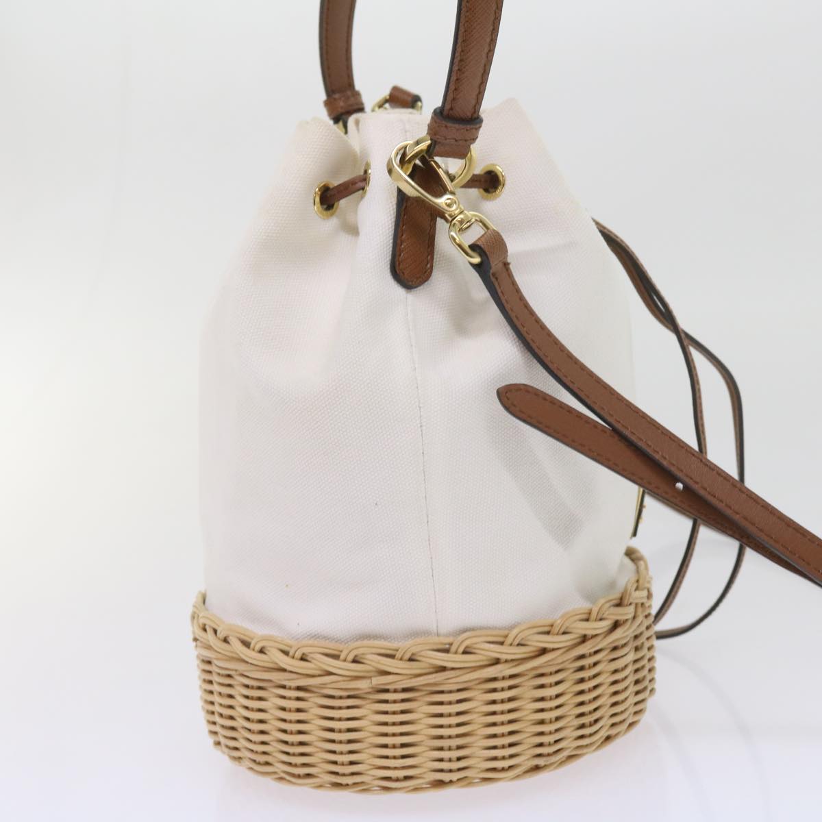 PRADA Hand Bag Wicker 2way White Auth 65659A