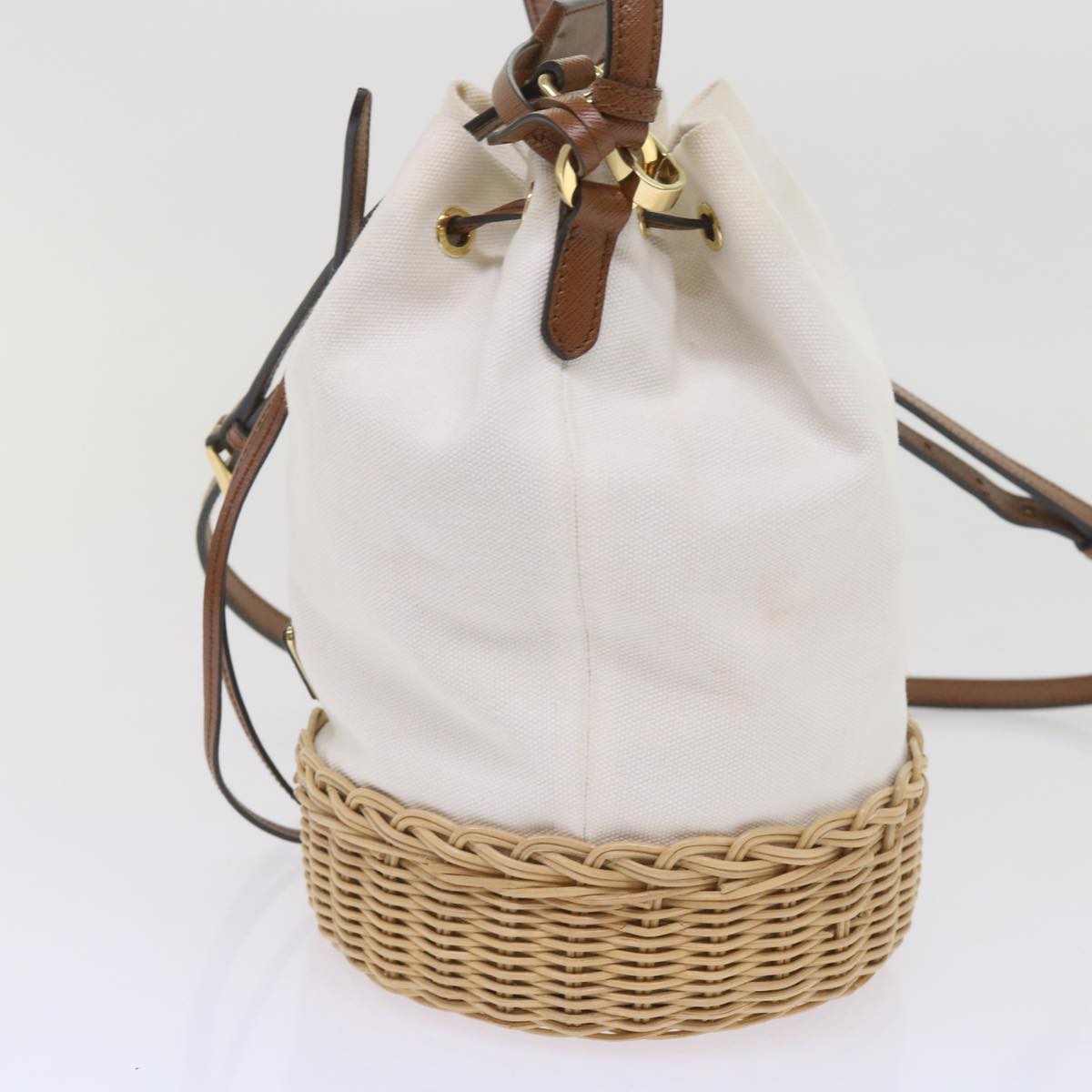 PRADA Hand Bag Wicker 2way White Auth 65659A