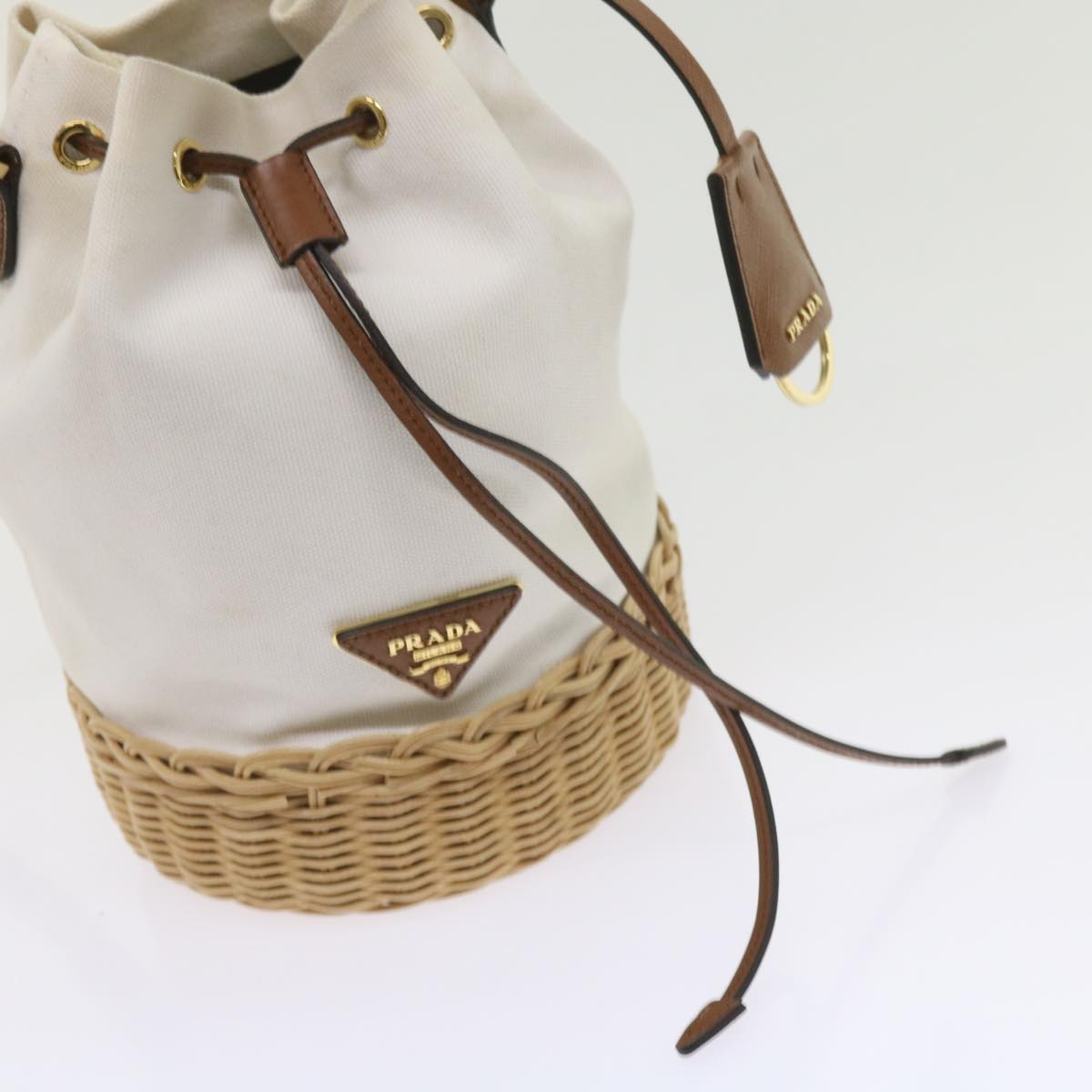 PRADA Hand Bag Wicker 2way White Auth 65659A