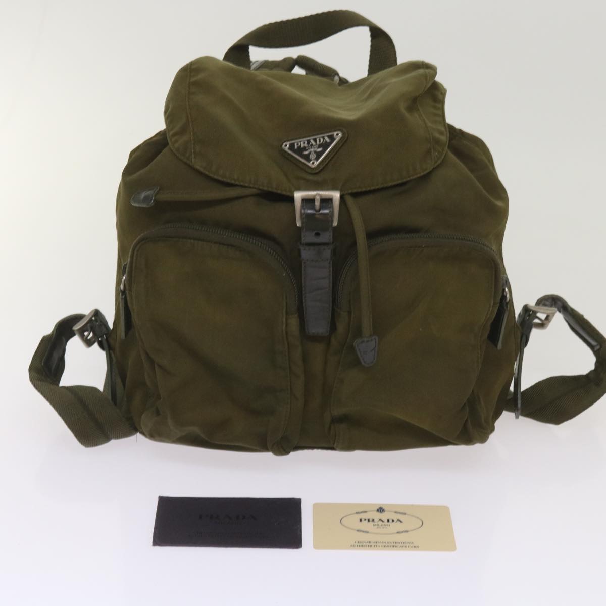 PRADA Backpack Nylon Khaki Auth 65700