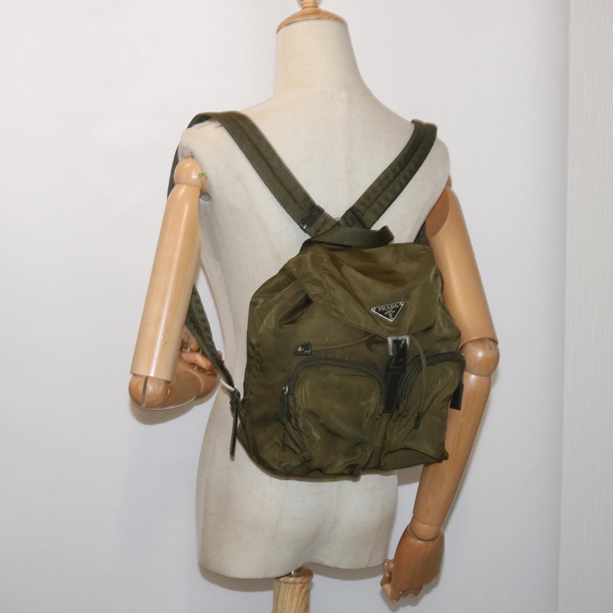 PRADA Backpack Nylon Khaki Auth 65700