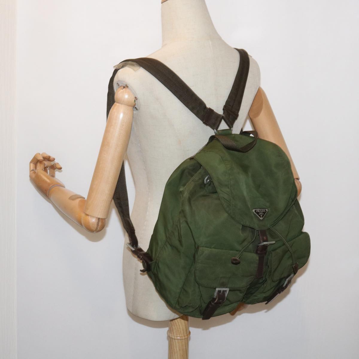 PRADA Backpack Nylon Khaki Auth 65703