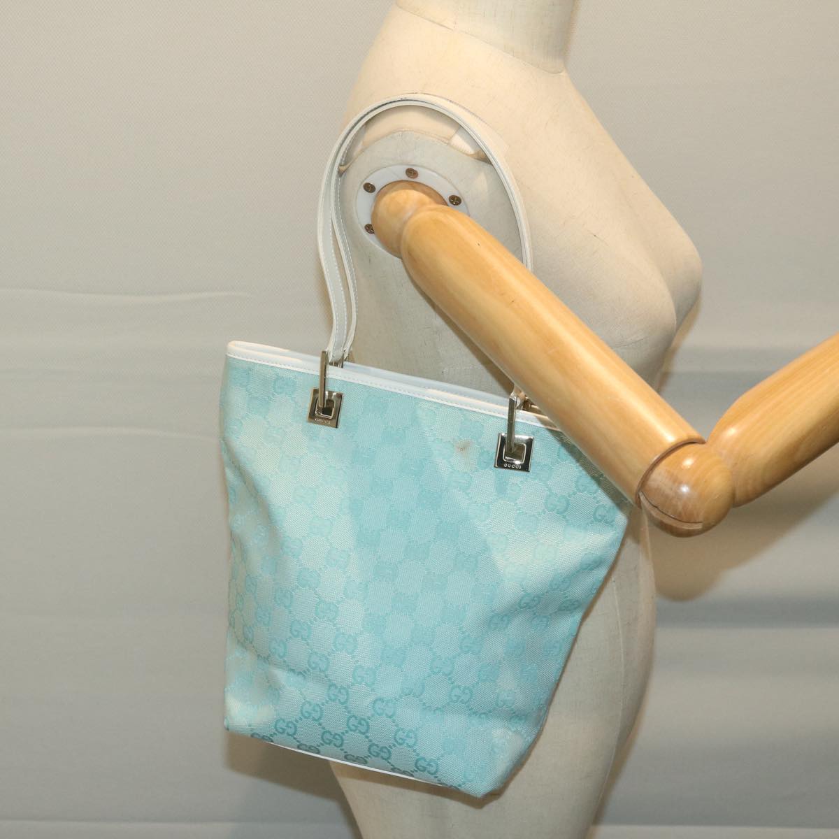 GUCCI GG Canvas Tote Bag Light Blue 002.1099 Auth 65709