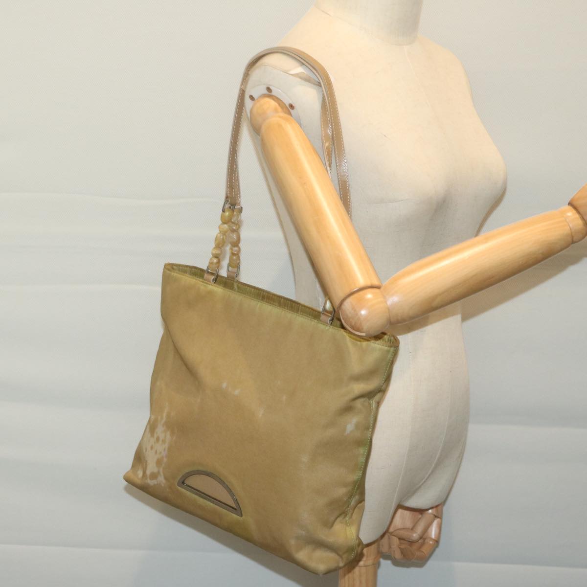 Christian Dior Maris Pearl Tote Bag Nylon Beige Auth 65723