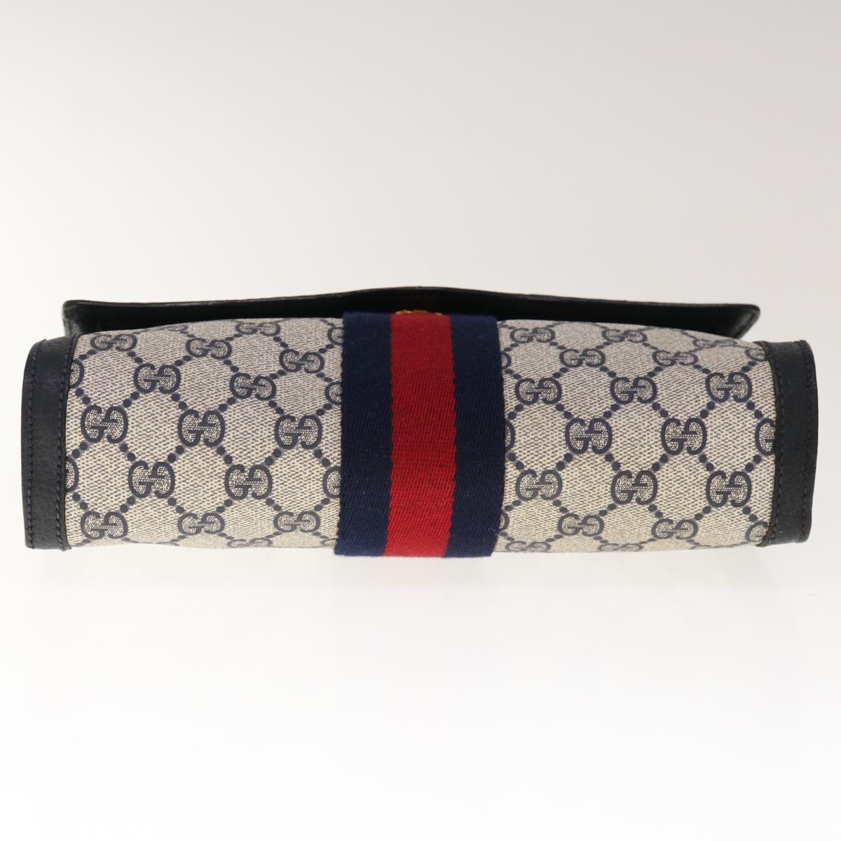 GUCCI GG Supreme Sherry Line Clutch Bag PVC Navy Red 89 01 006 Auth 65742