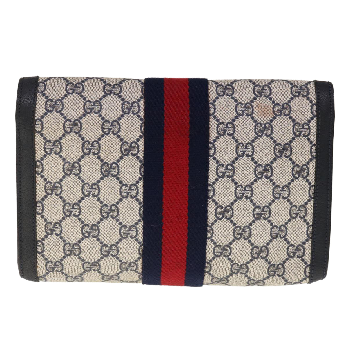 GUCCI GG Supreme Sherry Line Clutch Bag PVC Navy Red 89 01 006 Auth 65742