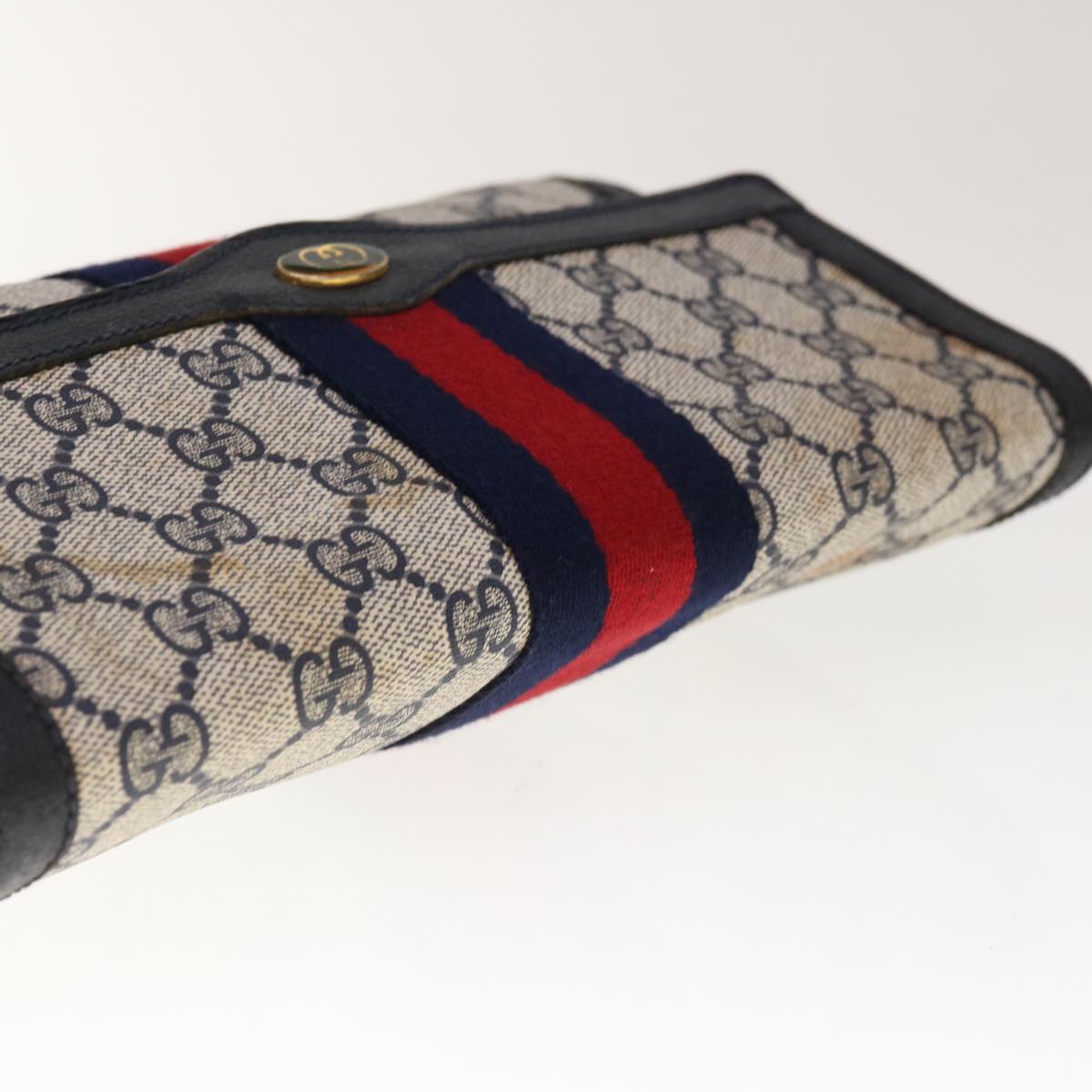 GUCCI GG Supreme Sherry Line Clutch Bag PVC Navy Red 89 01 006 Auth 65742