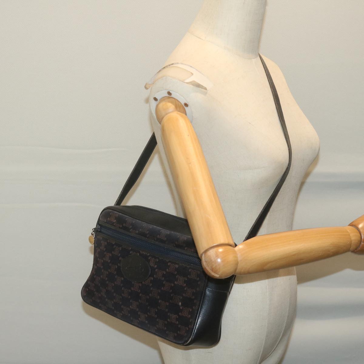 CELINE Macadam Canvas Shoulder Bag Navy Auth 65757