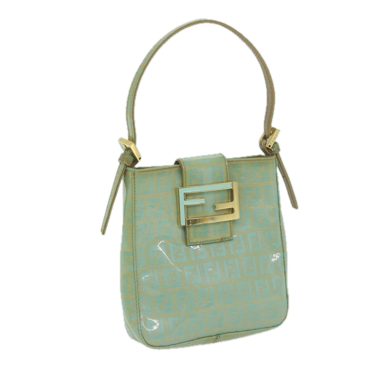 FENDI Zucchino Canvas Hand Bag Enamel Light Blue Auth 65767