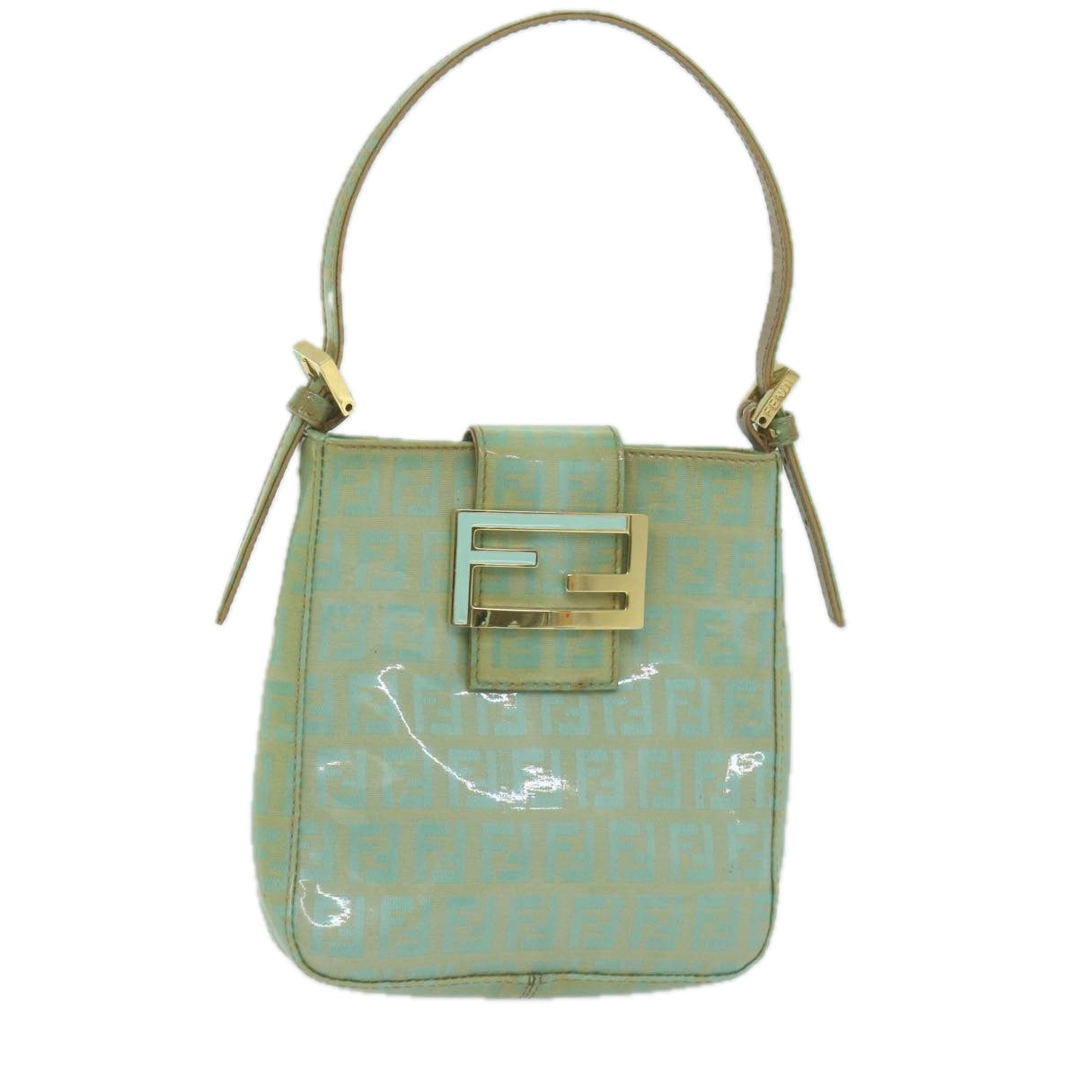 FENDI Zucchino Canvas Hand Bag Enamel Light Blue Auth 65767