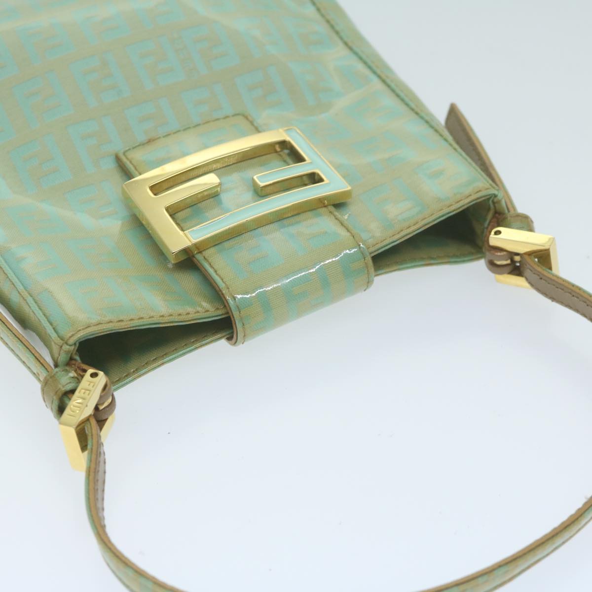 FENDI Zucchino Canvas Hand Bag Enamel Light Blue Auth 65767