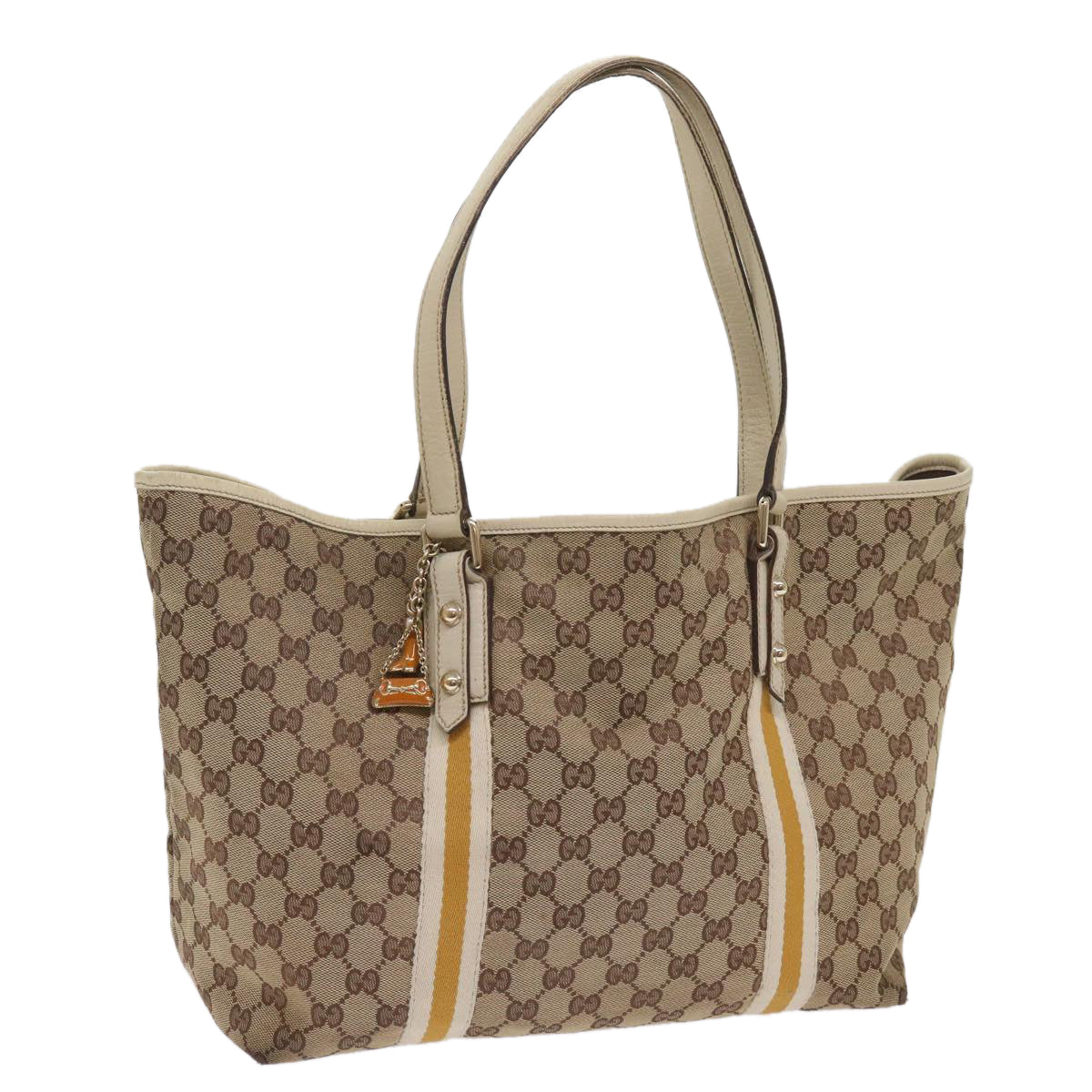 GUCCI GG Canvas Sherry Line Tote Bag Beige White 139260 Auth 65787