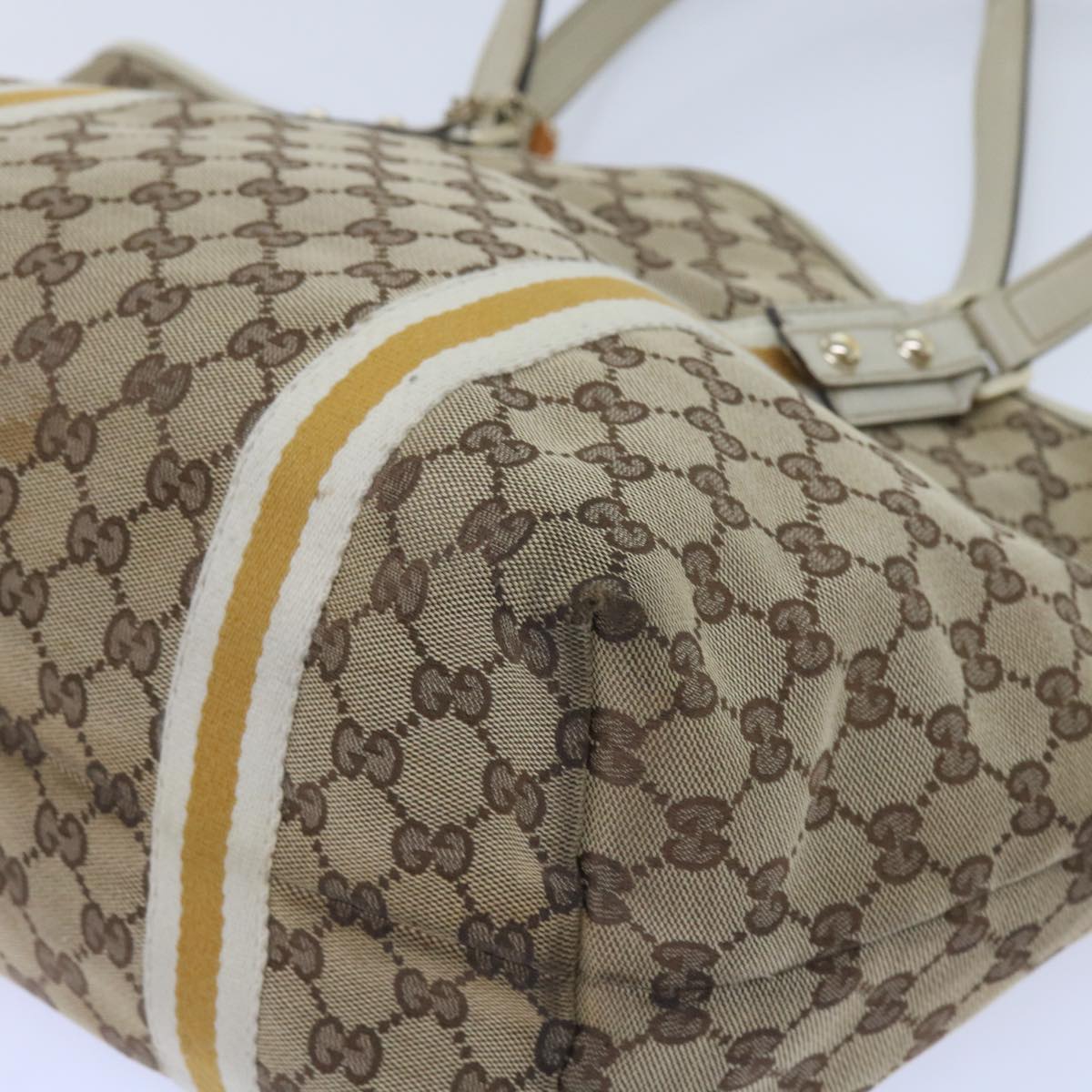 GUCCI GG Canvas Sherry Line Tote Bag Beige White 139260 Auth 65787