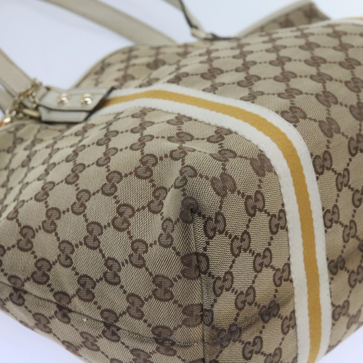 GUCCI GG Canvas Sherry Line Tote Bag Beige White 139260 Auth 65787