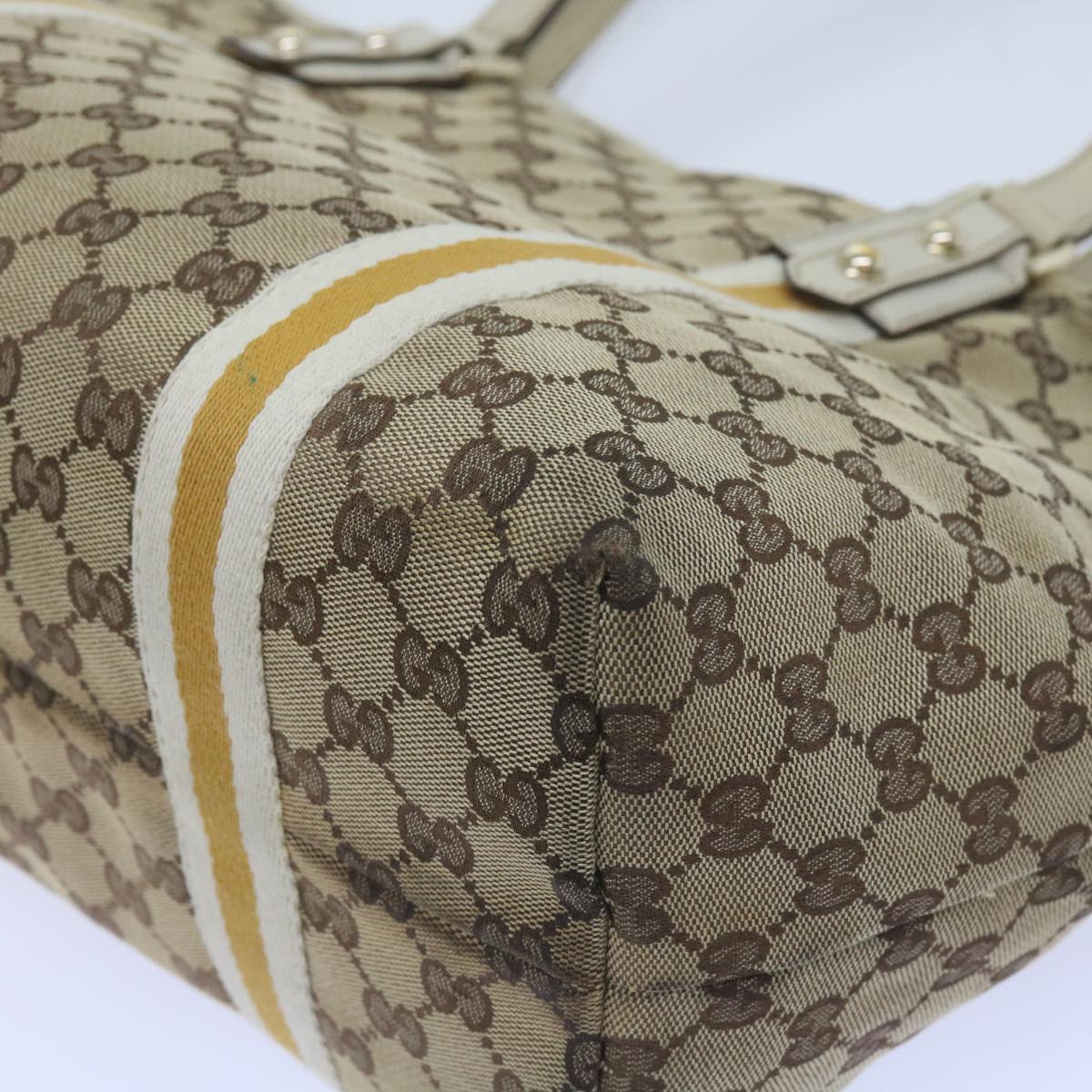 GUCCI GG Canvas Sherry Line Tote Bag Beige White 139260 Auth 65787