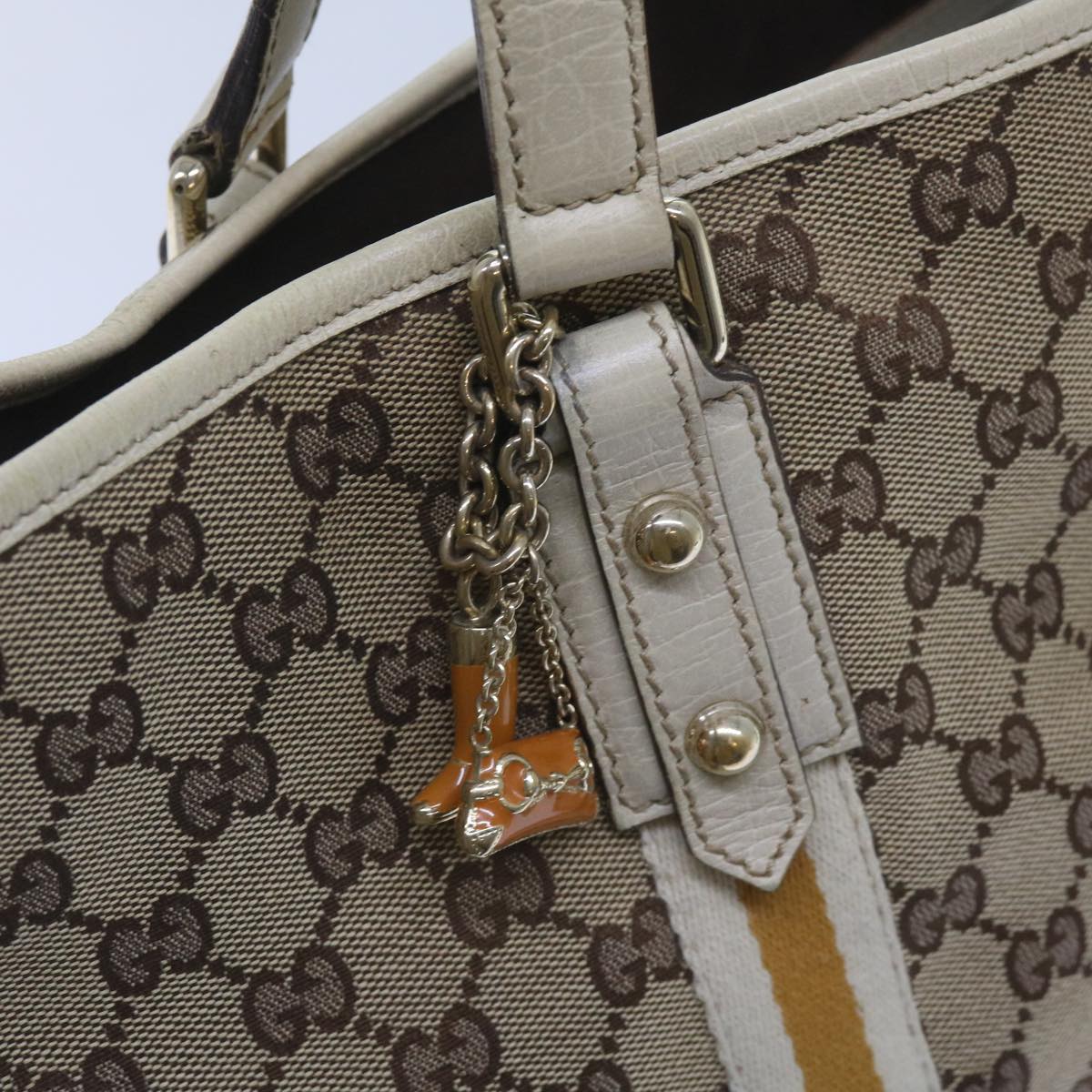 GUCCI GG Canvas Sherry Line Tote Bag Beige White 139260 Auth 65787