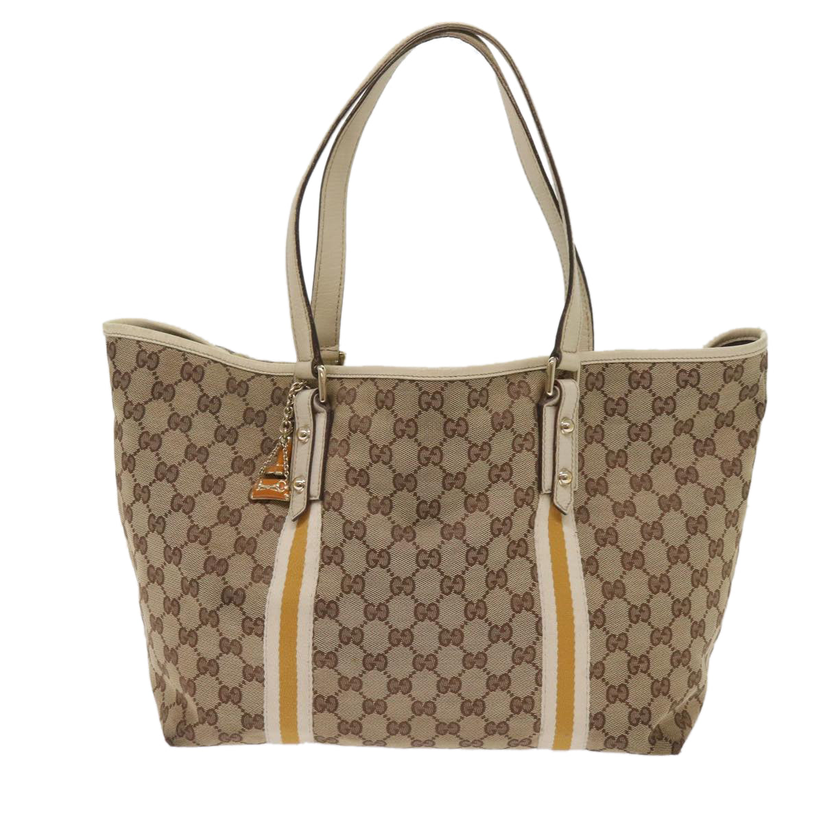 GUCCI GG Canvas Sherry Line Tote Bag Beige White 139260 Auth 65787