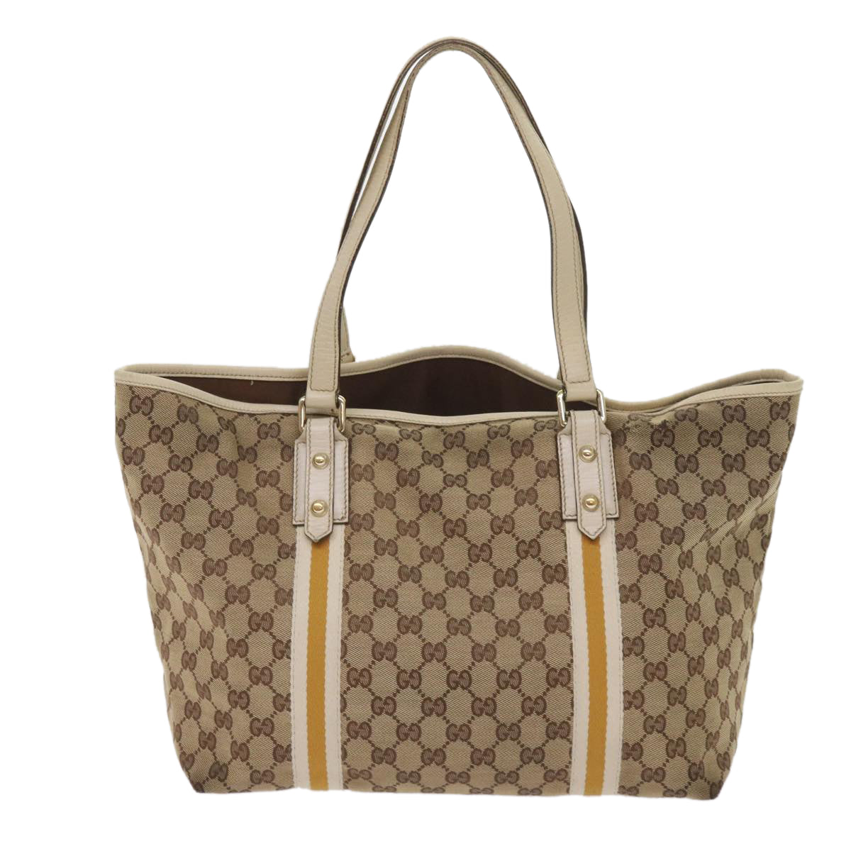 GUCCI GG Canvas Sherry Line Tote Bag Beige White 139260 Auth 65787