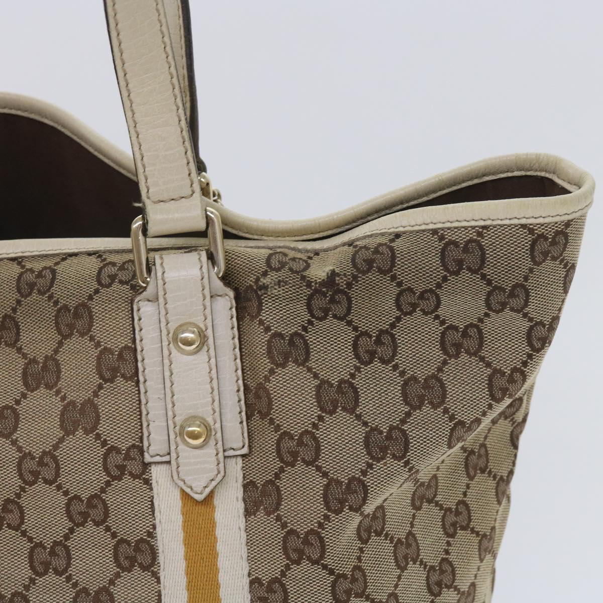 GUCCI GG Canvas Sherry Line Tote Bag Beige White 139260 Auth 65787