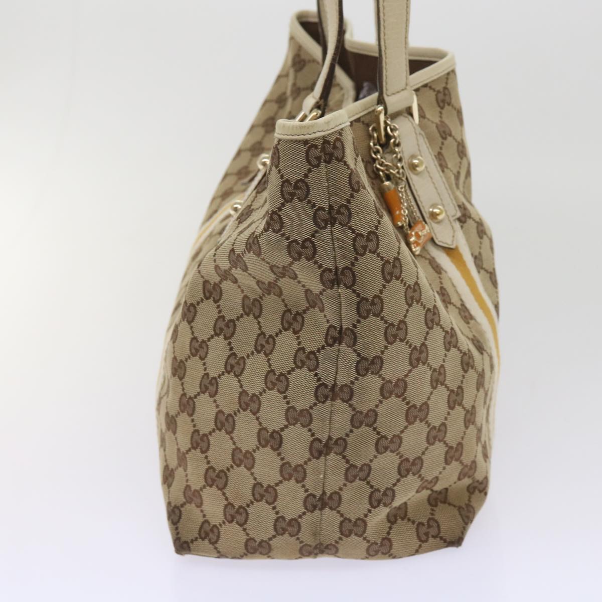 GUCCI GG Canvas Sherry Line Tote Bag Beige White 139260 Auth 65787