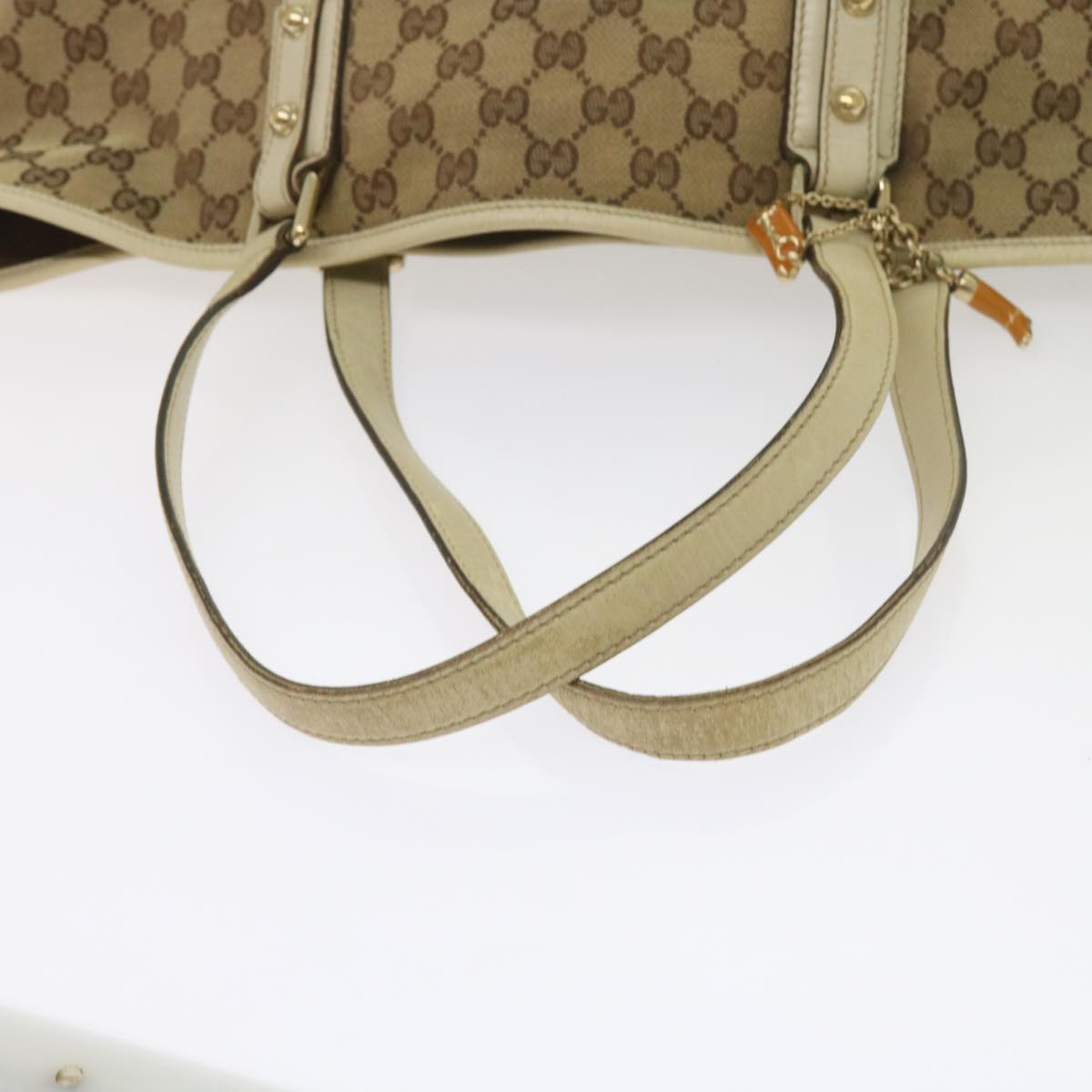 GUCCI GG Canvas Sherry Line Tote Bag Beige White 139260 Auth 65787