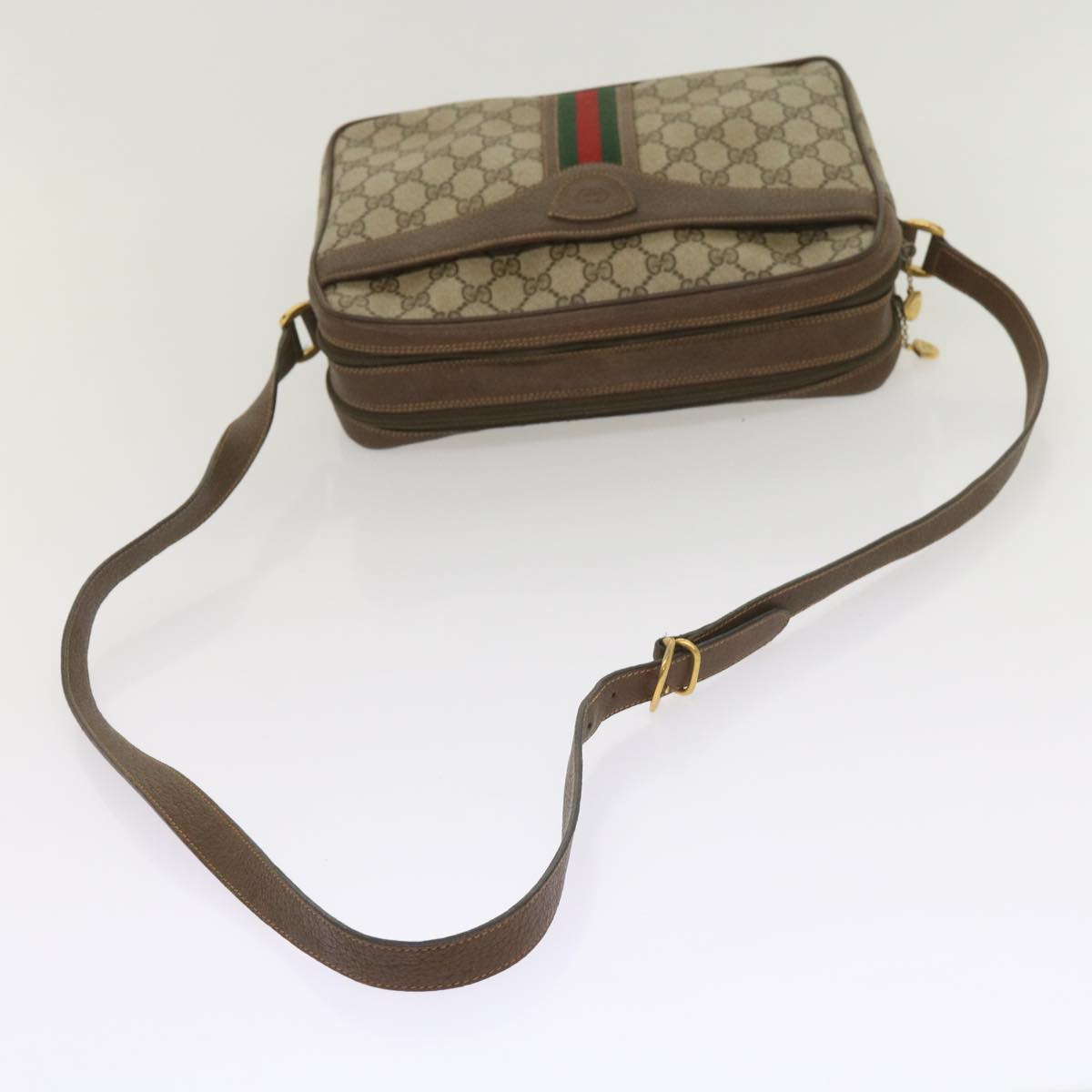 GUCCI GG Supreme Web Sherry Line Shoulder Bag PVC Beige 001 904 0848 Auth 65809